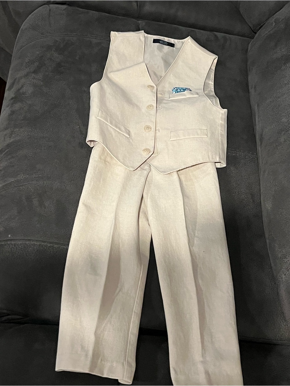 Kids 4T Cream Linen Vest and Pants - Picture 2 of 4